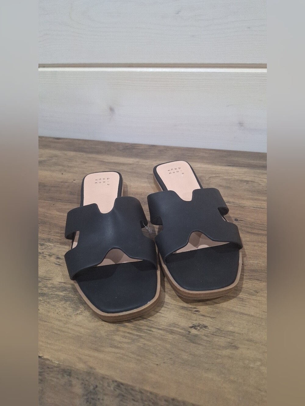 a new day Black Double-Strap Slide Sandals